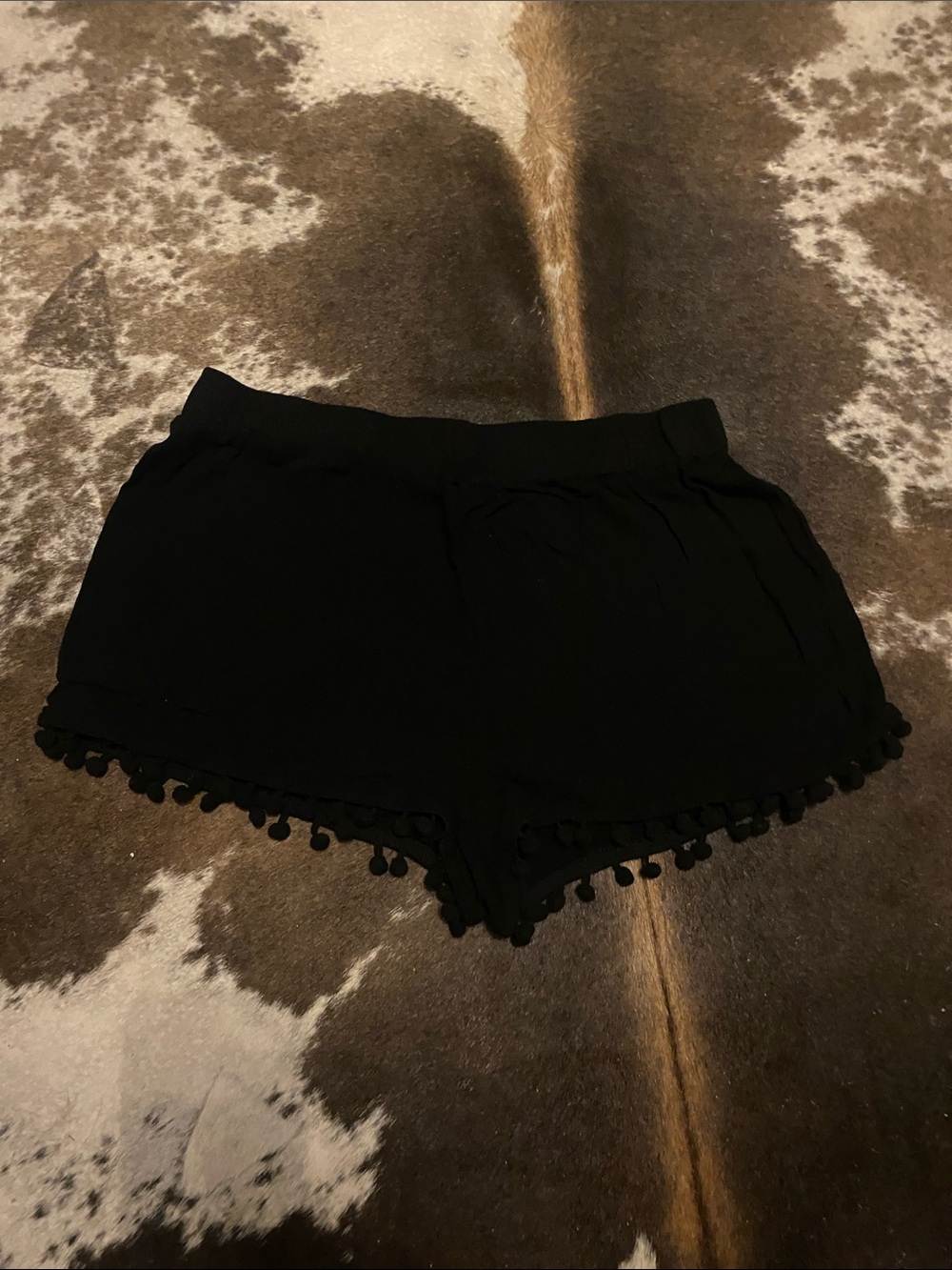 High-Waist Black Pom-Pom Trim Women's Shorts